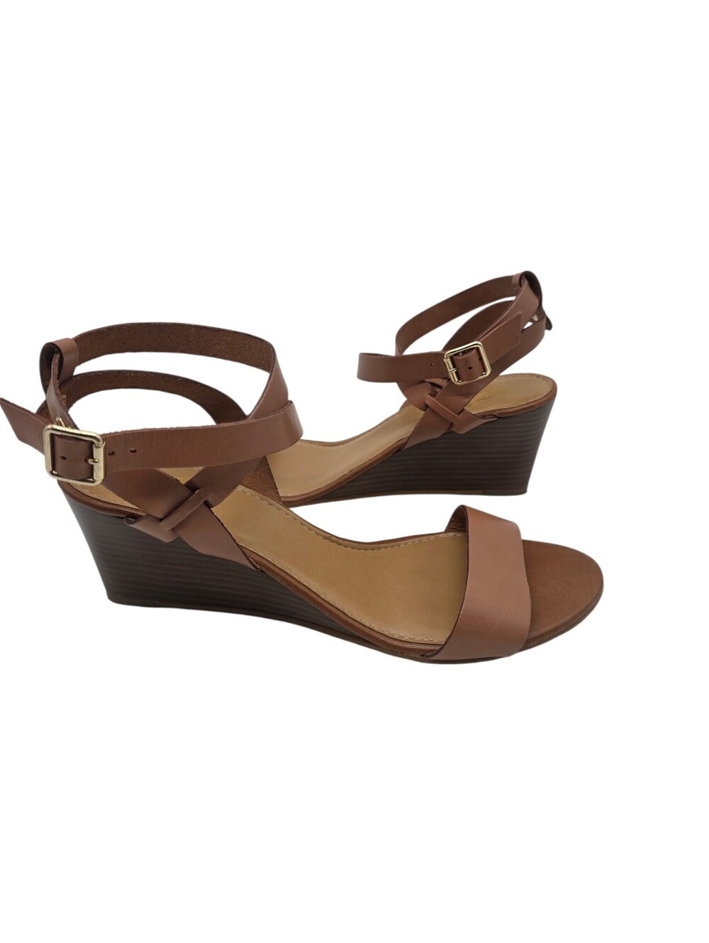 Coach Brown Leather Wedge Sandals with Ankle Strap Size 10